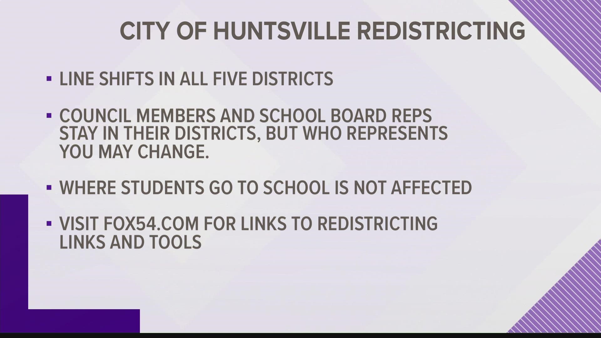 According to the city, approximately 15,000 Huntsville voters have new council and school board districts.