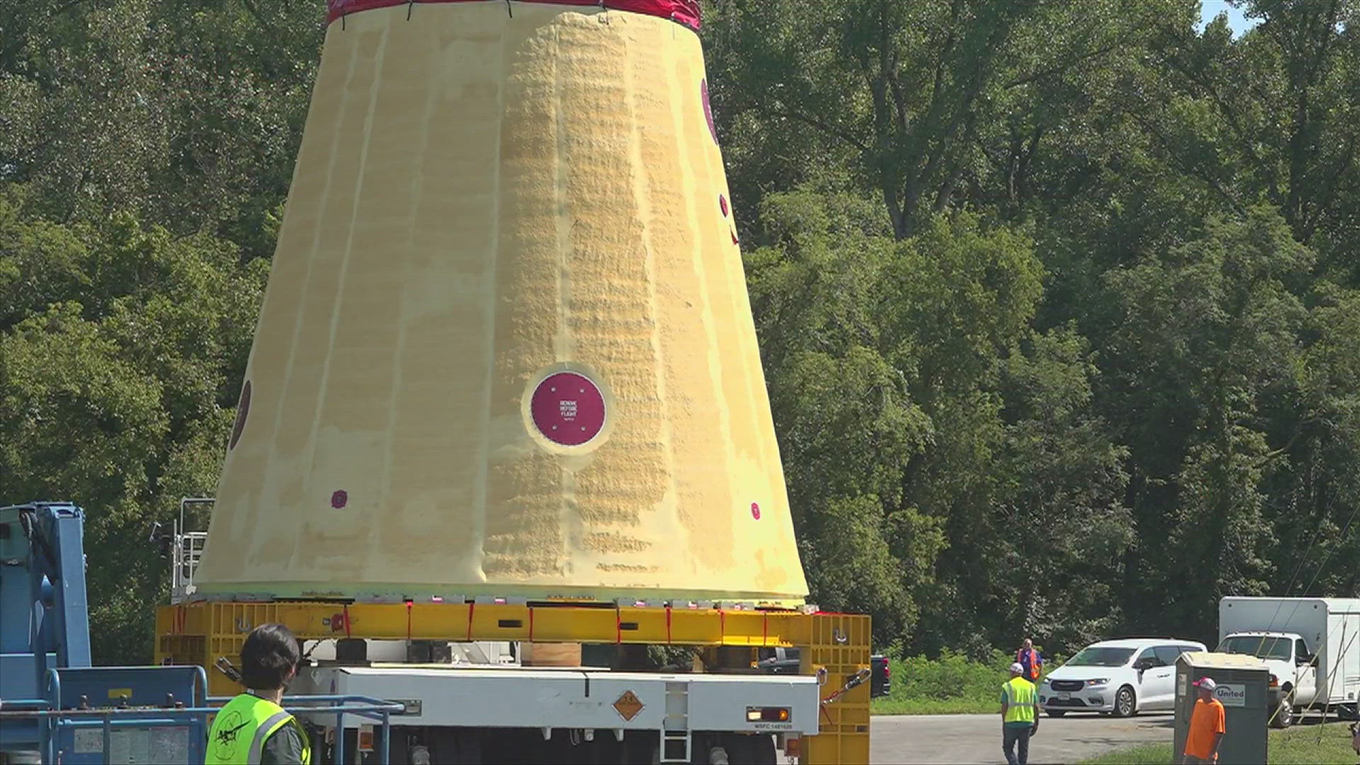 The launch vehicle stage adapter, known as the LVSA, is heading from Huntsville to New Orleans to Florida to get the Artemis II mission to the moon.