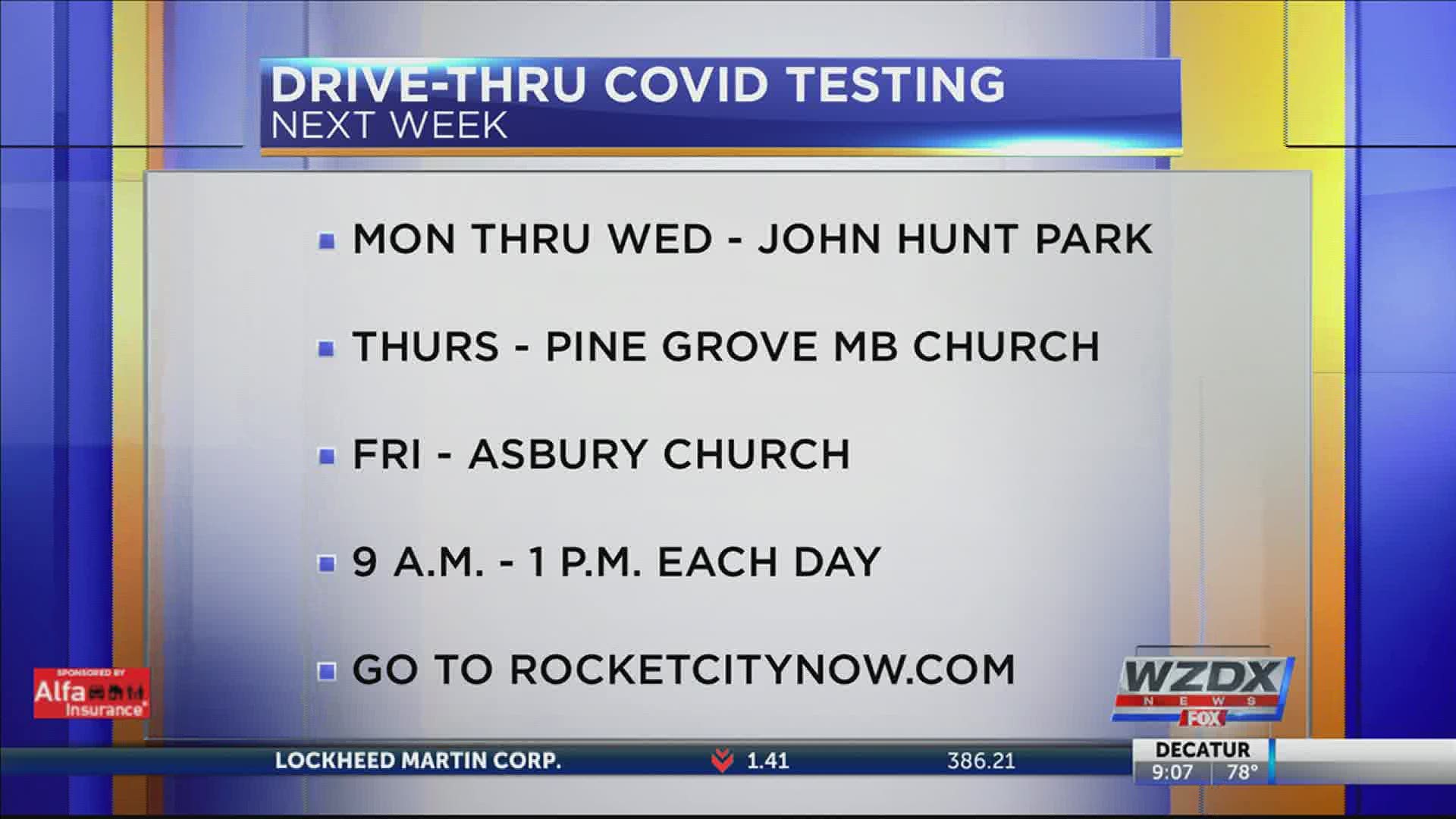 Testing will be held at John Hunt Park, Pin Grove Missionary Baptist Church and Asbury Church.