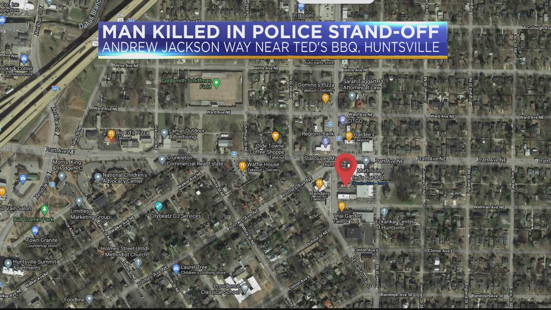 An hours-long standoff between a man on the roof of a Five Points business ended when the man, who allegedly pointed a gun at officers, was shot by police.