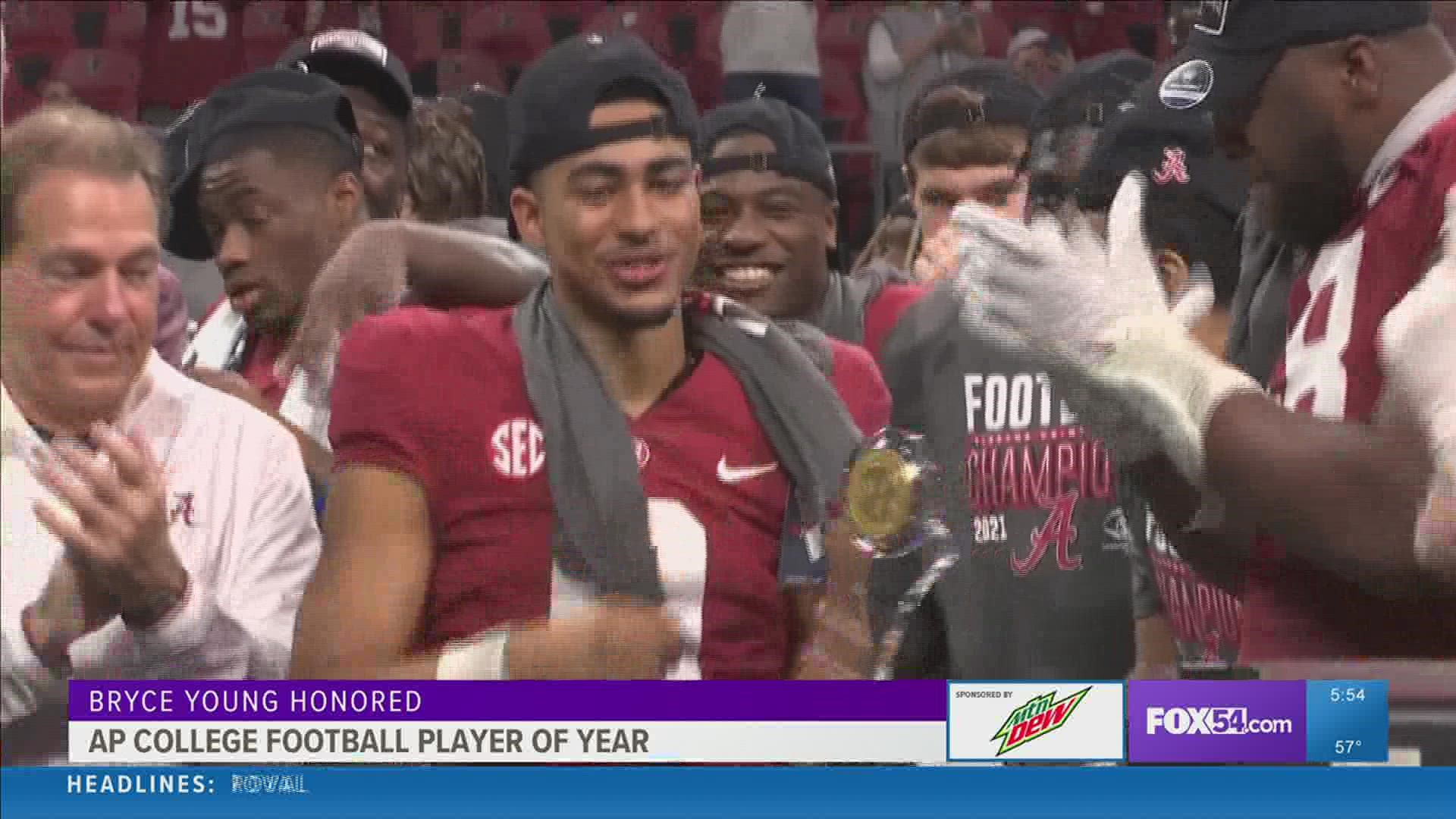 Alabama quarterback Bryce Young has been voted The Associated Press college football player of the year.
