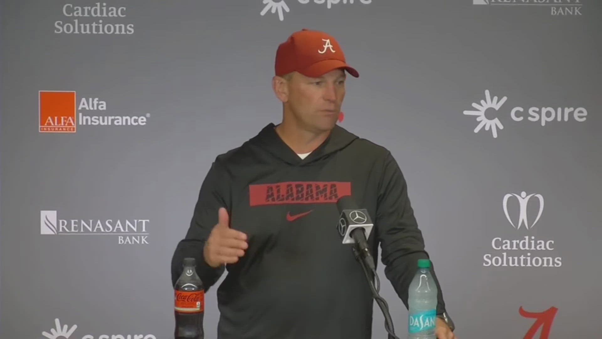 via Alabama Athletics: Head football coach Kalen DeBoer speaks with the media following the Tide's 52-7 win over the Mercer Bears.