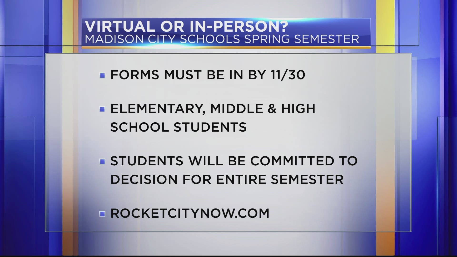 Madison City Schools asks parents to choose between virtual and in-person learning.