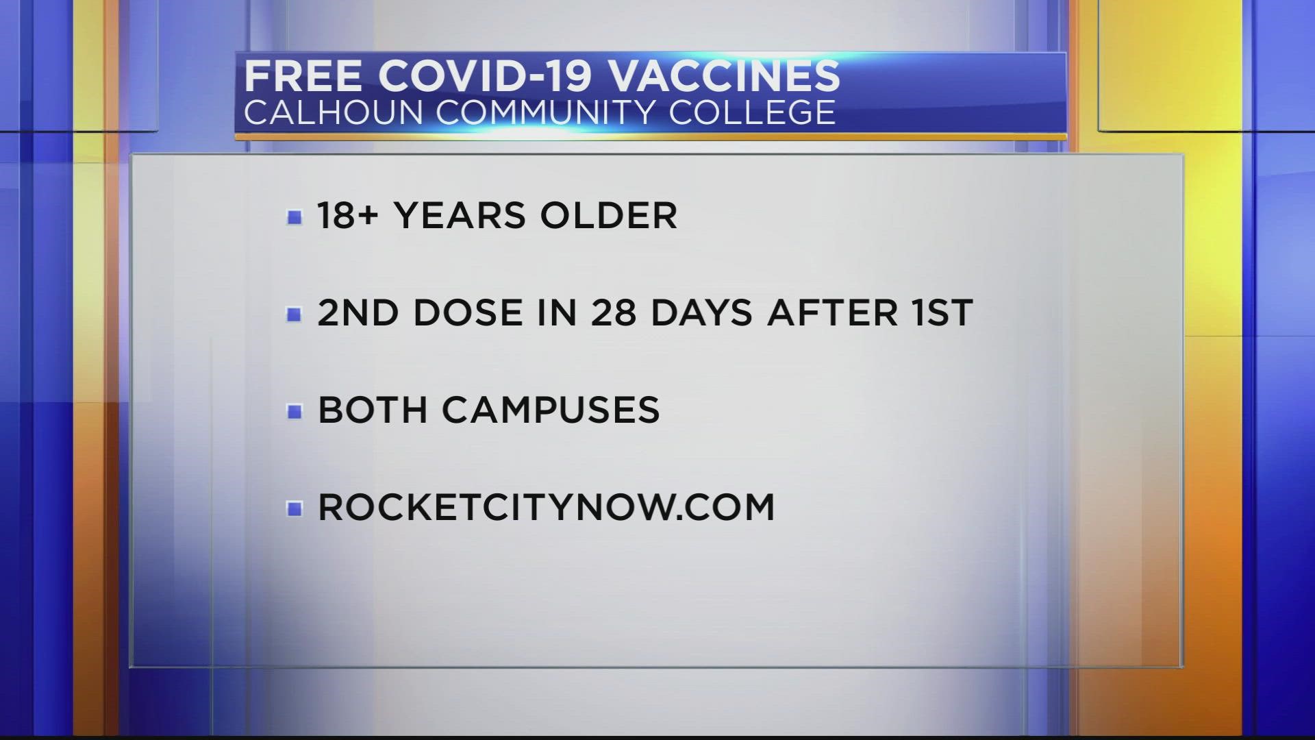 Anyone ages 18 or older will be able to receive the Moderna COVID-19 vaccine at these free events.