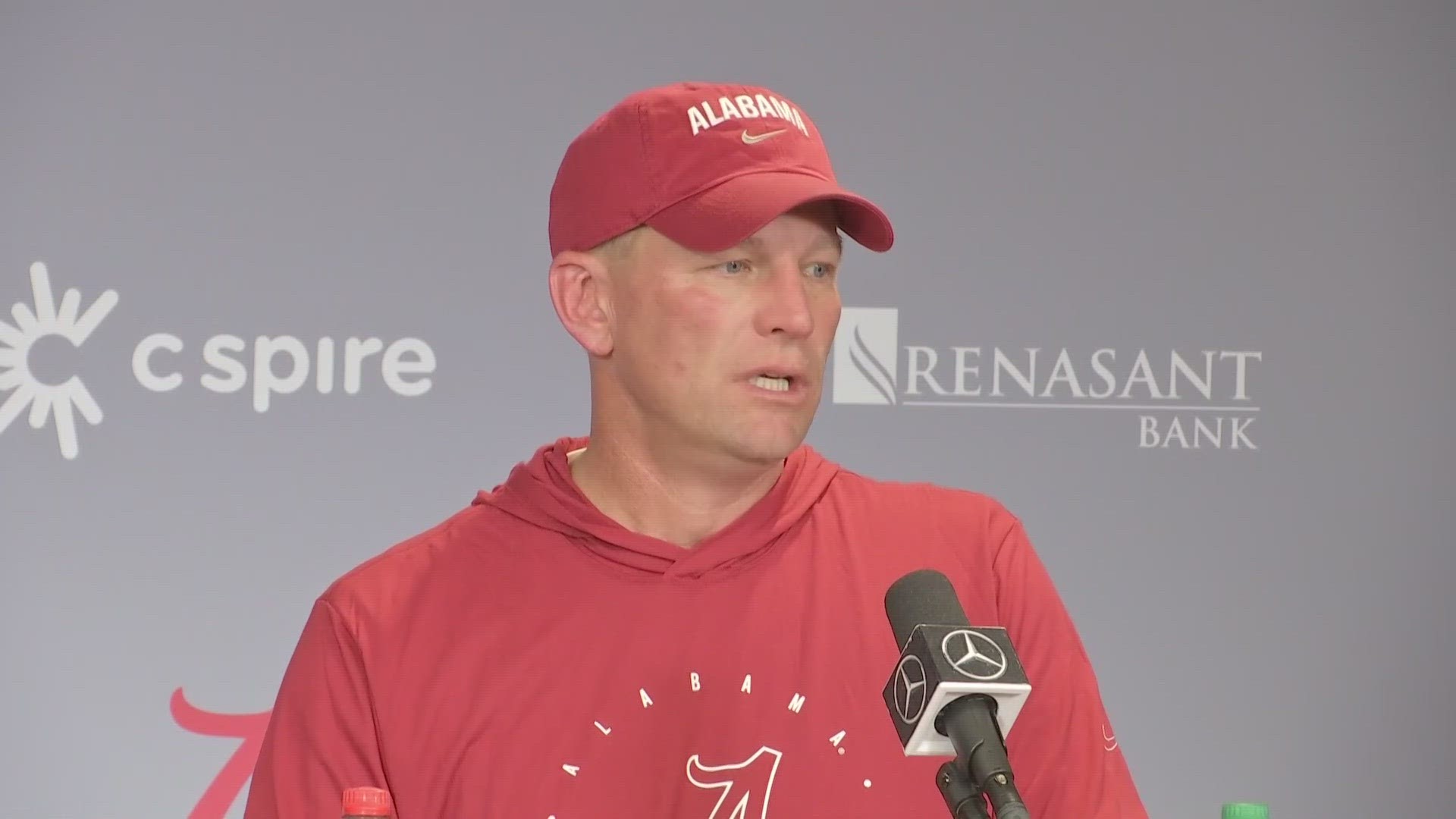 The new head football coach of the Crimson Tide speaks to the press after his first A-Day with the team.