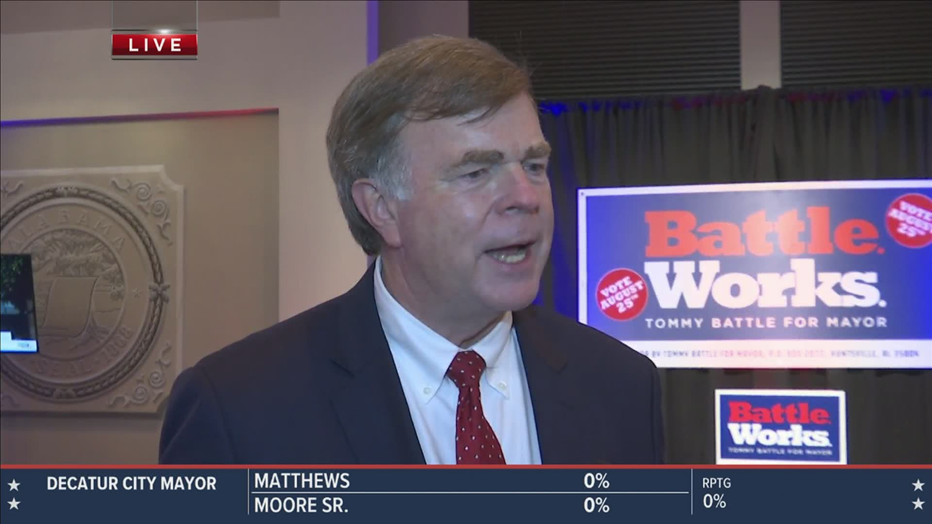 Mayor Tommy Battle was introduced as the winner at his election watch party.