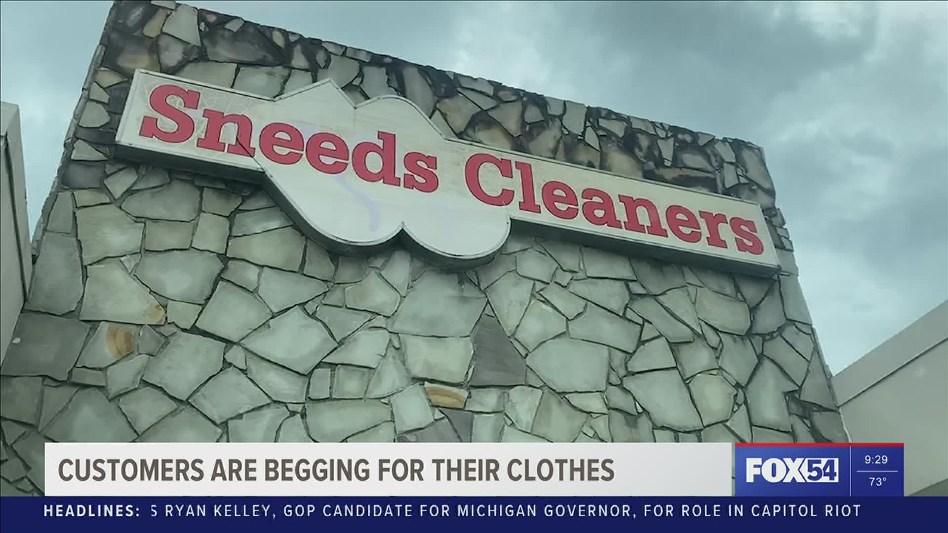 Sneed's Dry Cleaning Company has recently closed; This matters because their doors closed with customers' clothes still inside...