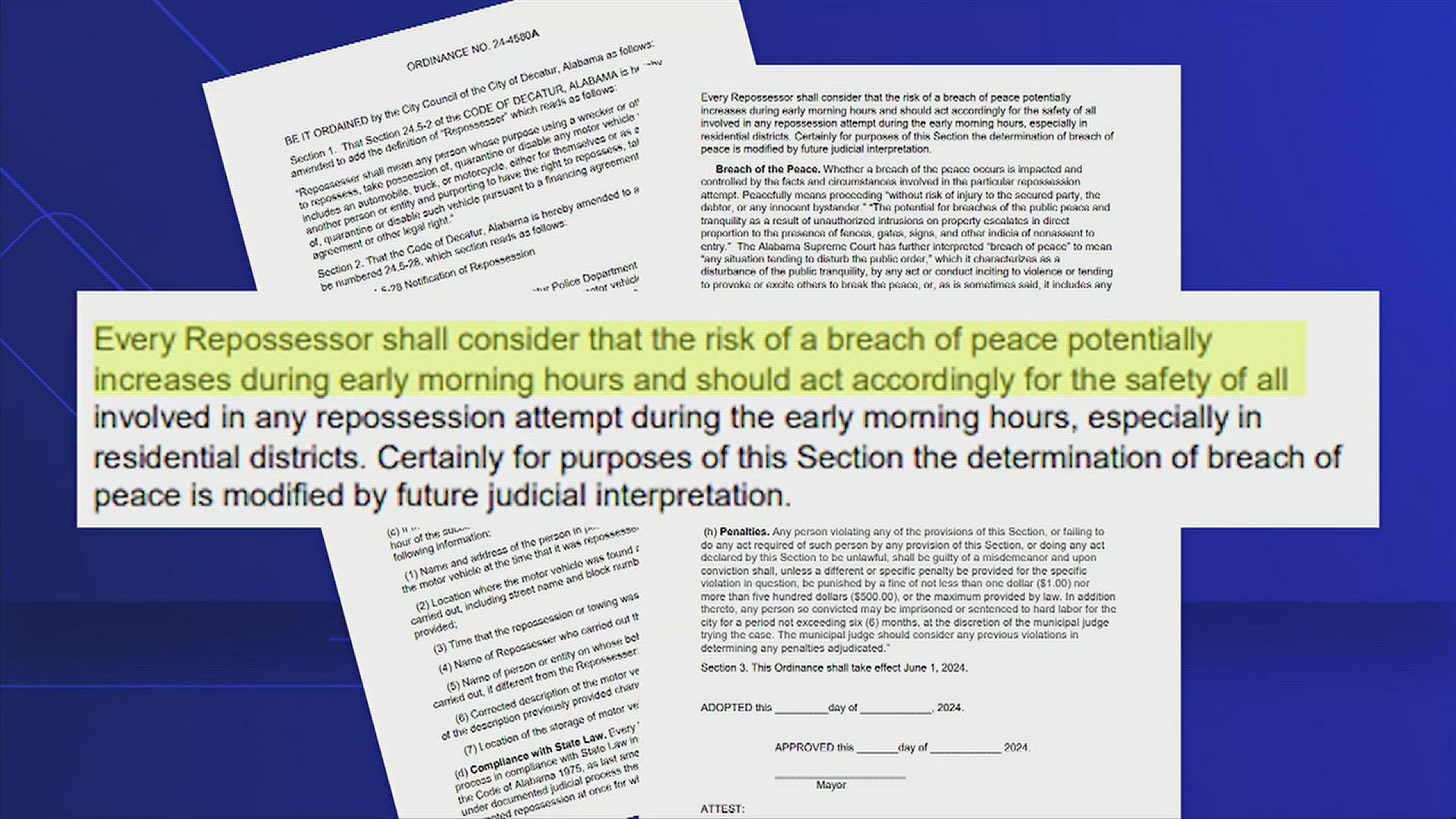 Those who repossess vehicles would be asked to consider that early-hours repos 'may increase risks' to safety. The changes will be discussed at the April 15 meeting.