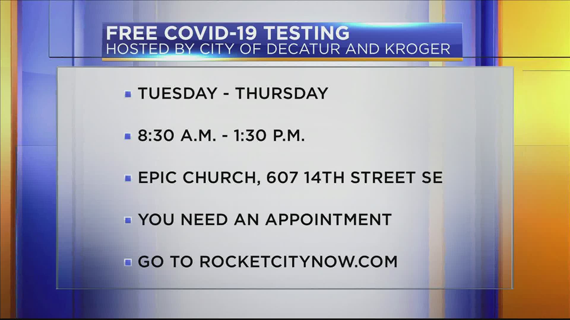 Free testing will be offered Tuesday-Thursday.