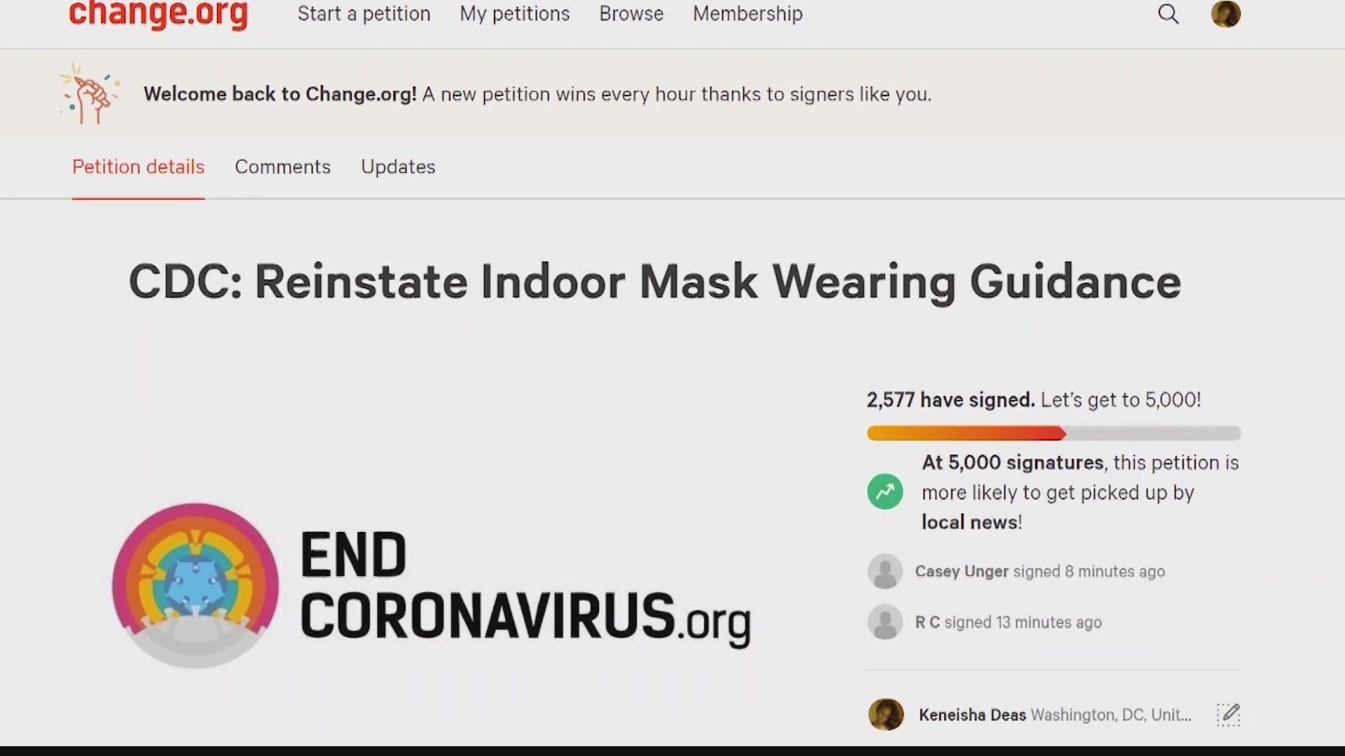 One group, Endcoronavirus.org, is petitioning for the CDC to reverse its indoor mask guidelines as the Delta variant emerges.