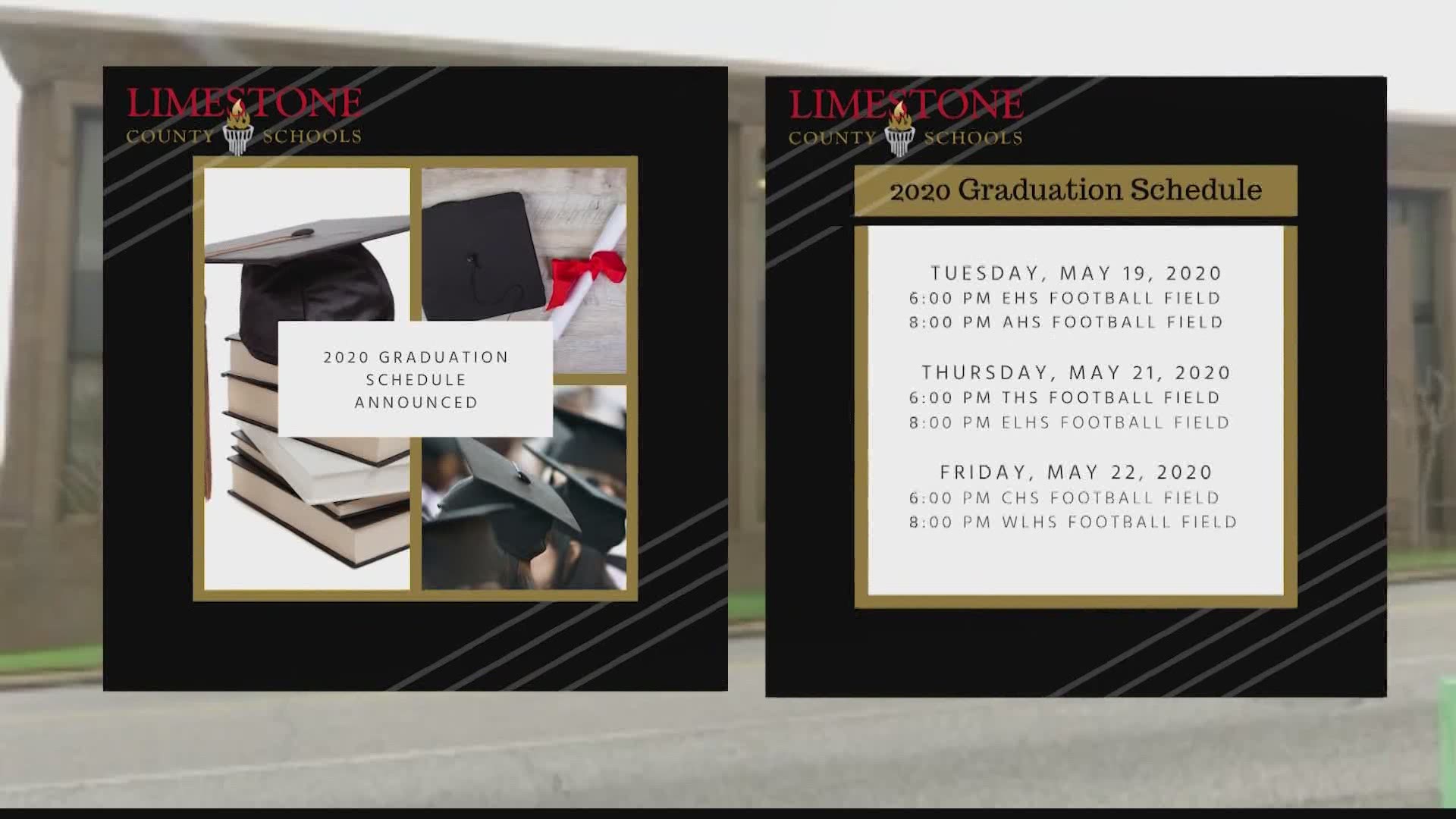Limestone County schools will implement social distancing guidelines for graduation ceremonies on May 19th, 21st, and 22nd.