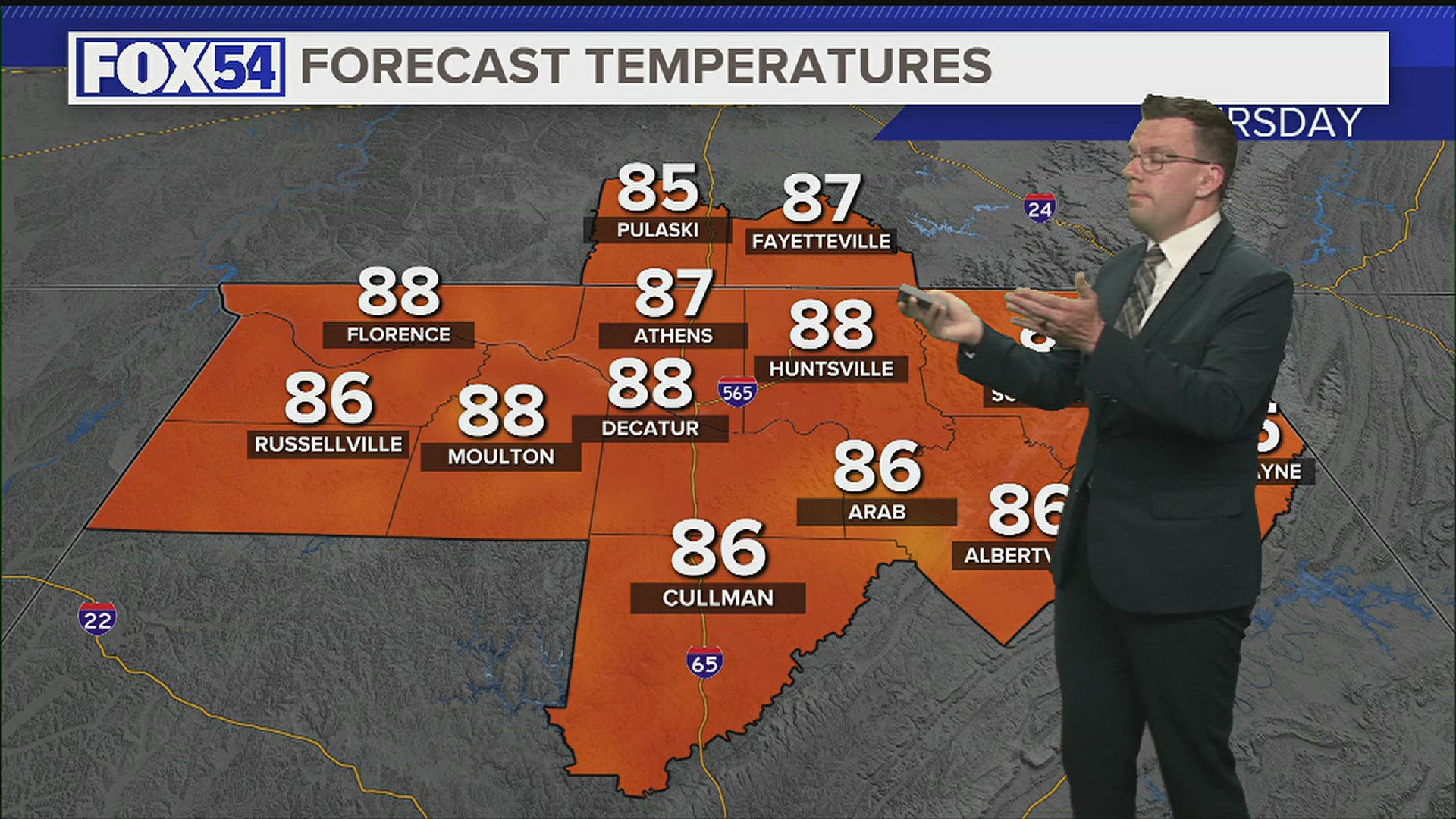 Temperatures will climb across the Tennessee Valley Thursday afternoon before more rain arrives.