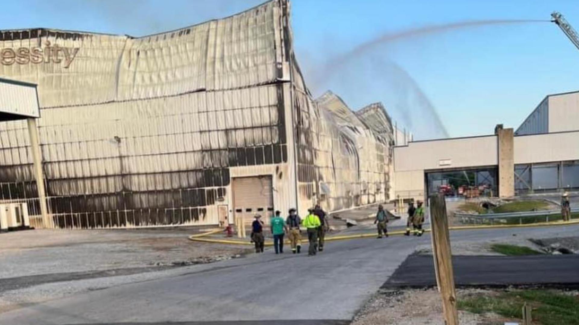 First responders found flames shooting through the warehouse roof at the Colbert County paper plant.