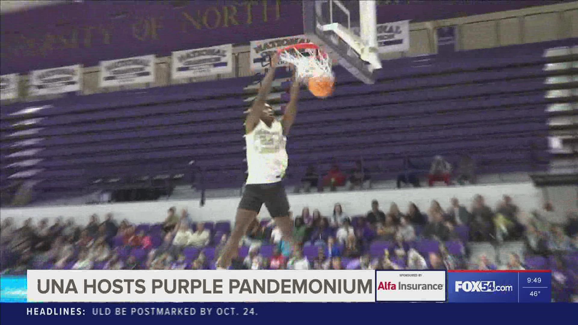 The UNA men's & women's basketball teams hosted Purple Pandemonium Thursday night. Lion fans saw  3-point contests, skills challenges & a half-court shot challenge.