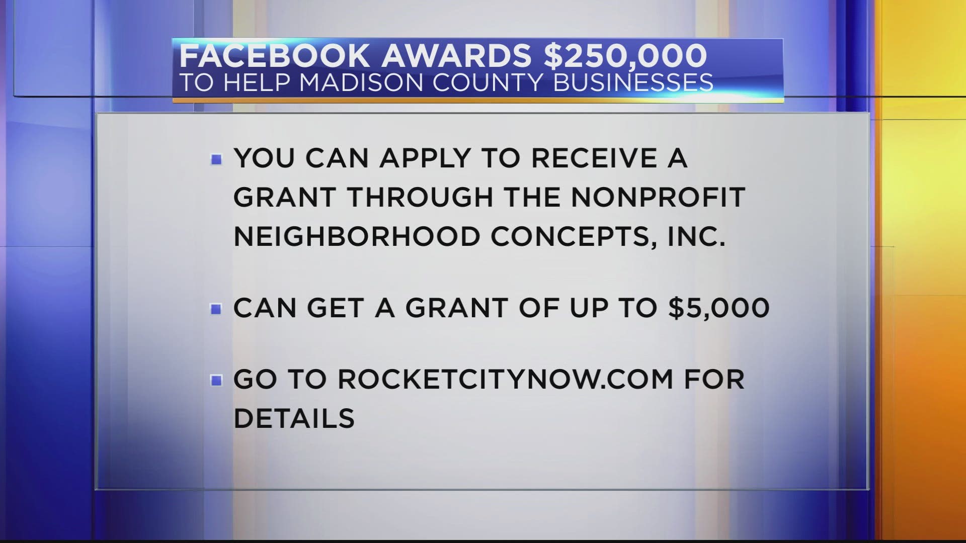 Facebook has awarded a $250,000 grant to Huntsville-based nonprofit NCI to be distributed to Madison County small businesses impacted by COVID-19.