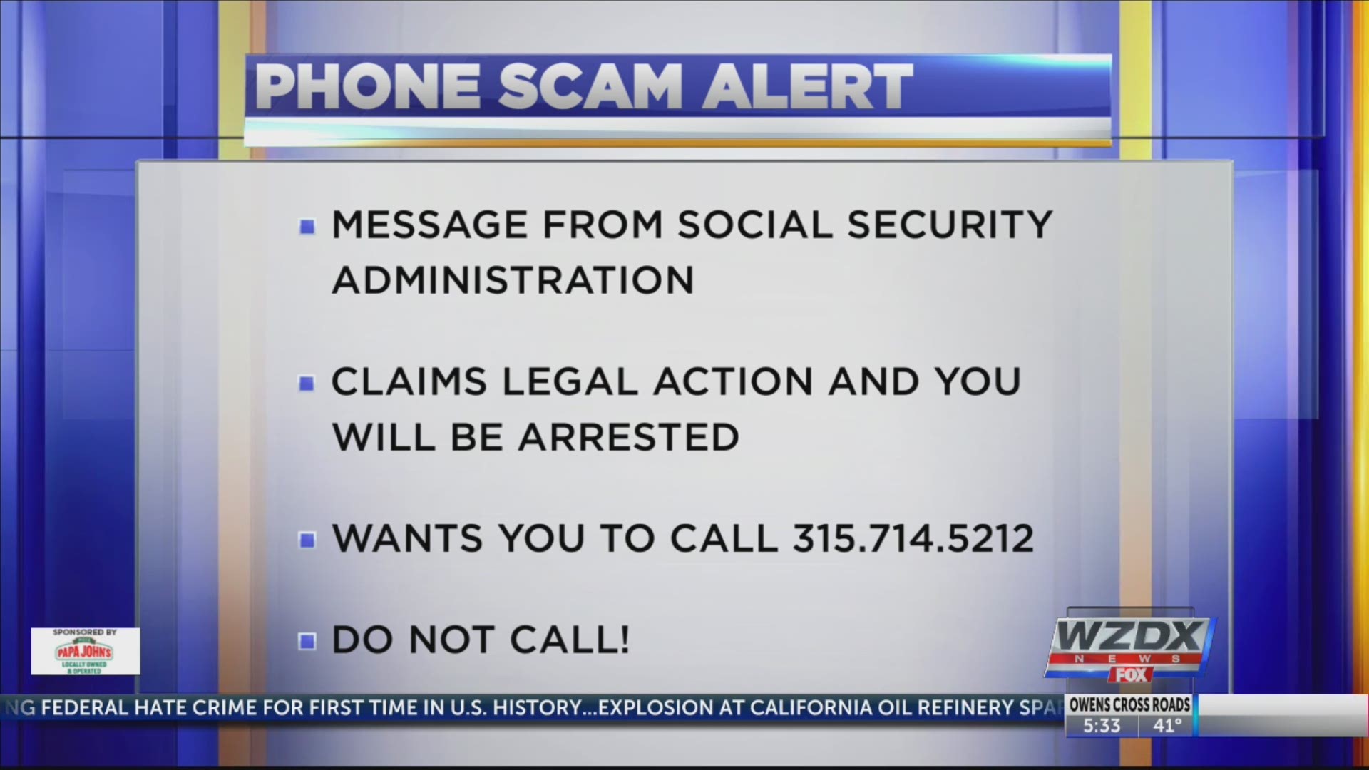 The scam call claims legal action has been filed on your social security number.
