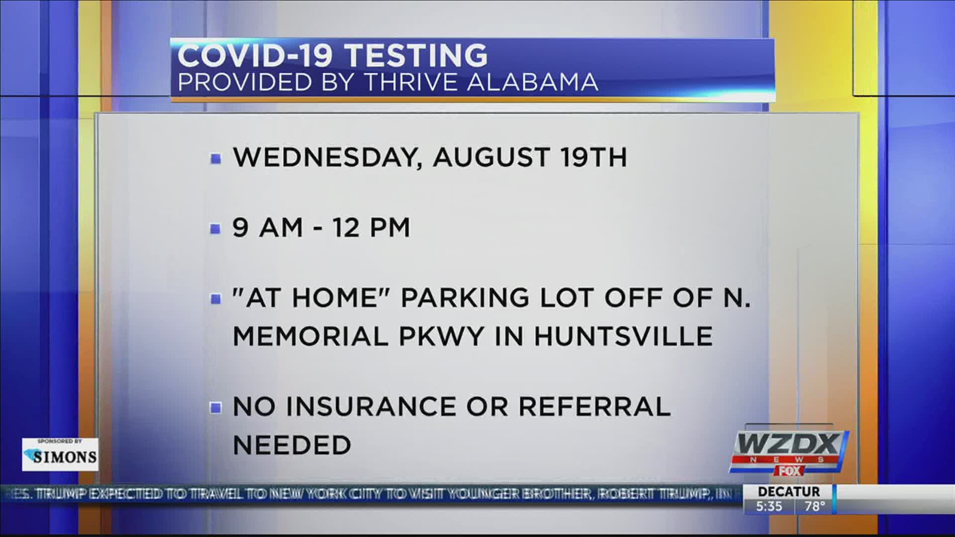 WZDX and Thrive Alabama are partnering to offer COVID-19 testing in Huntsville.