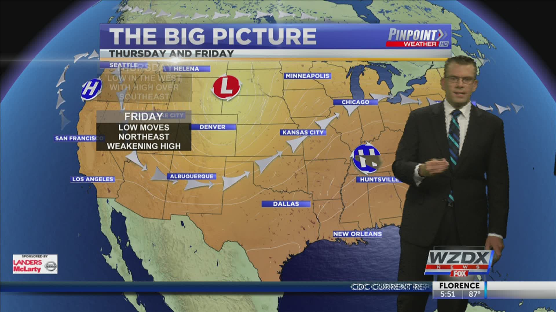 Chances for rain move back into the Tennessee Valley