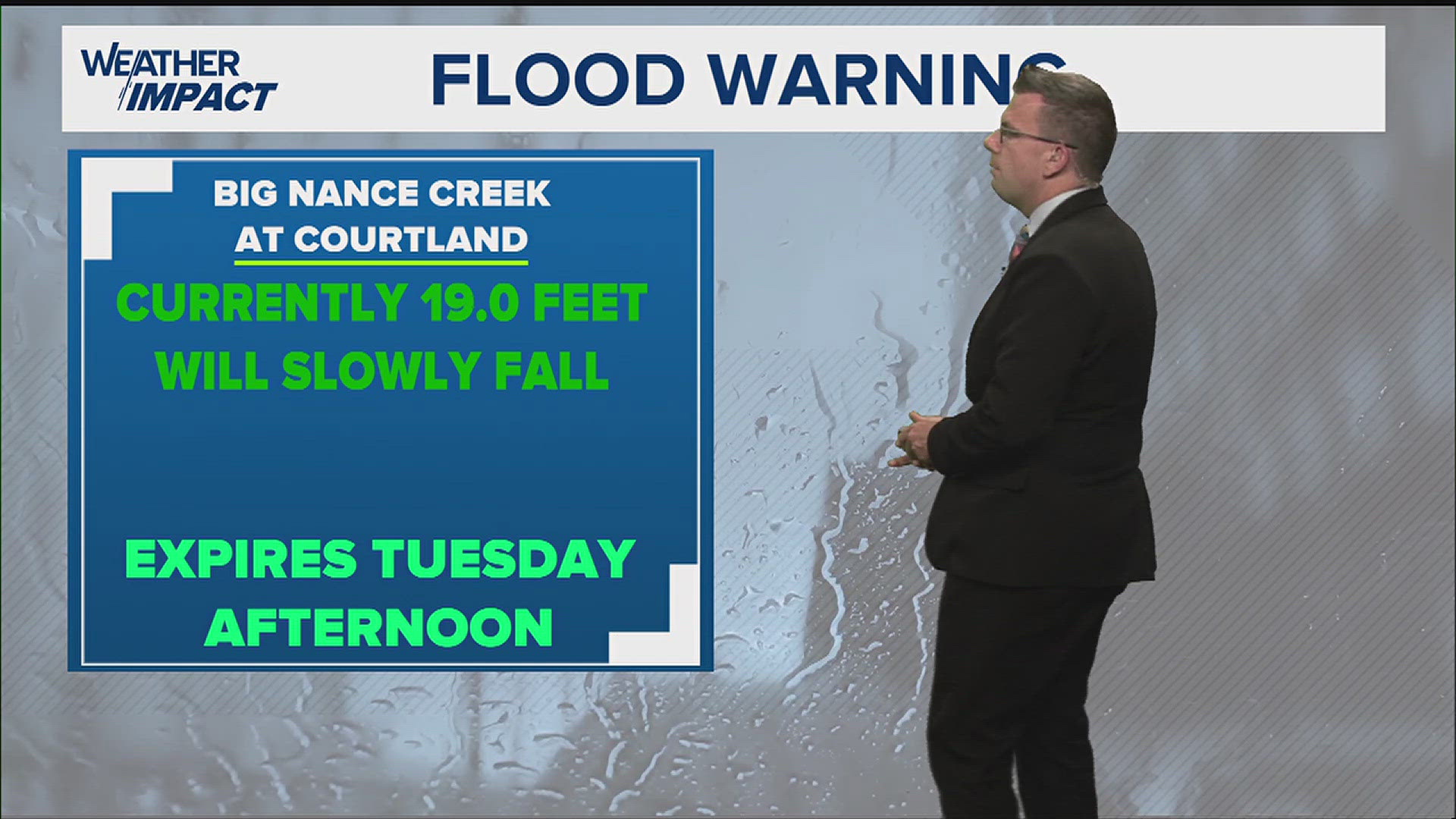 A Flood Warning remains in place in Lawrence County. Otherwise we're looking at a beautiful week.