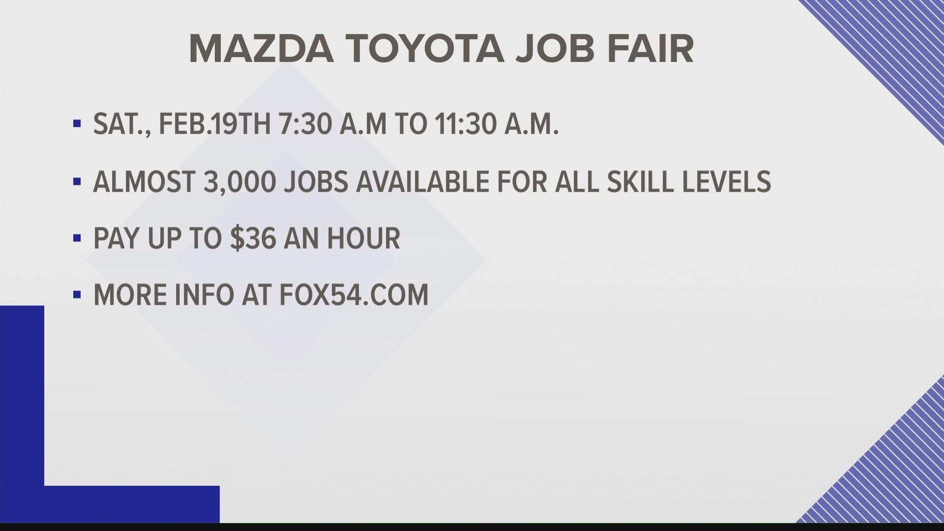 Mazda Toyota Manufacturing and its suppliers host a job fair on Saturday, Feb. 19.