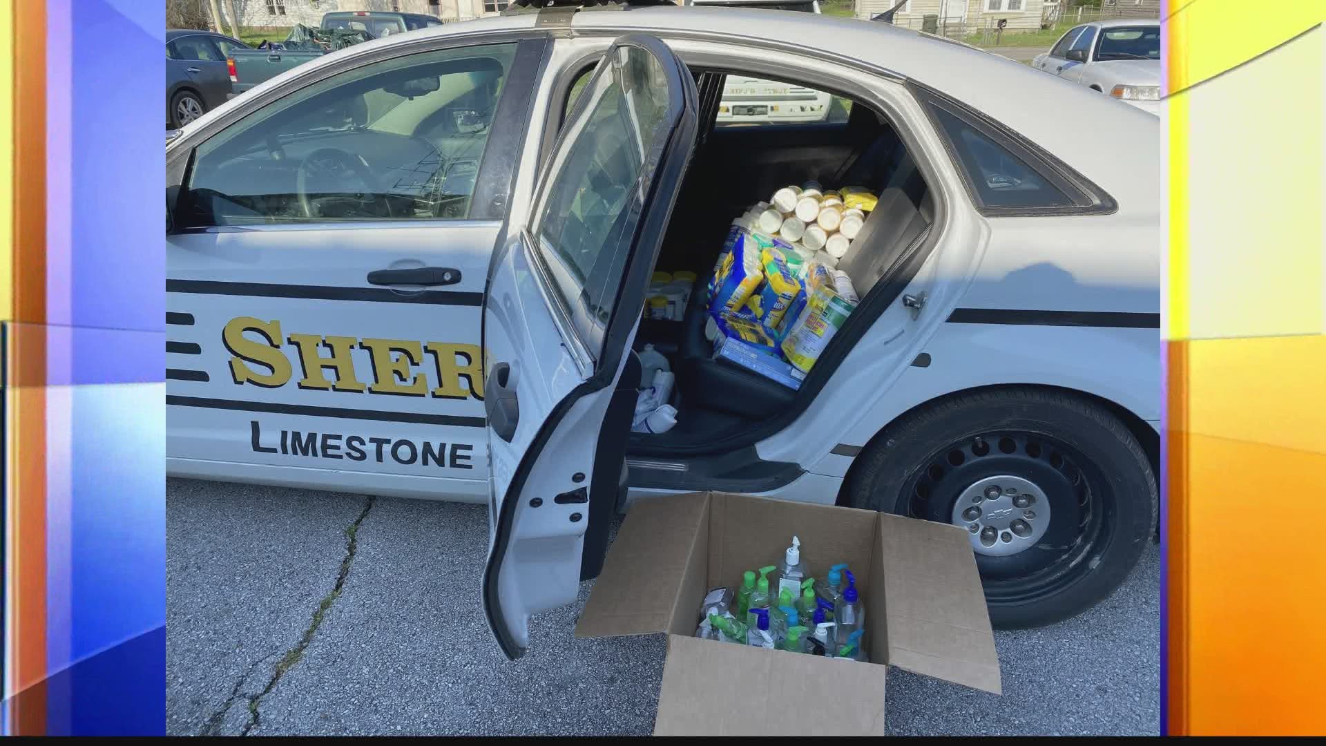 Local groups banded together to get deputies cleaning wipes, hand sanitizer, and face shields.