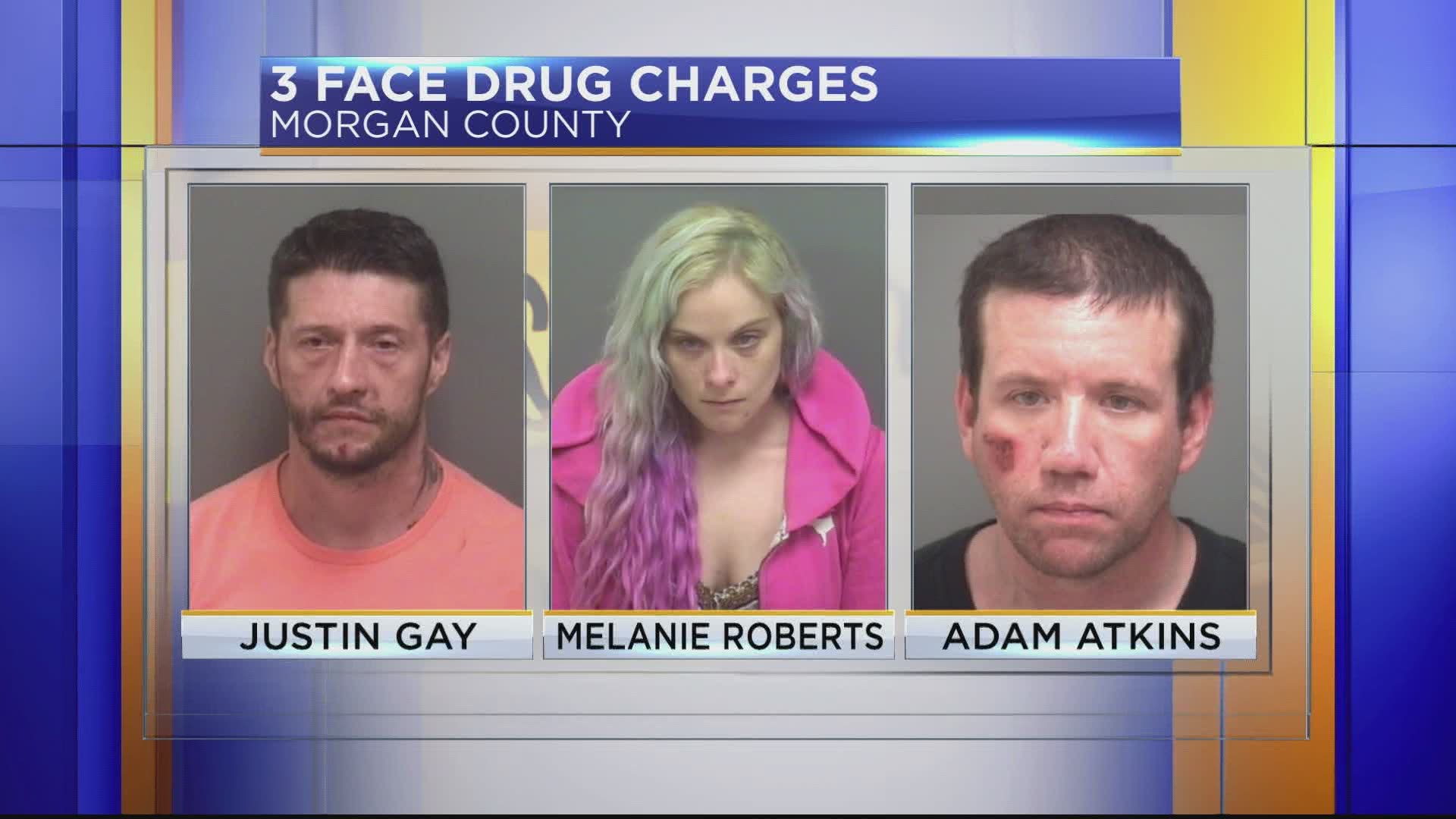 All three suspects face multiple drug charges and were taken to the Morgan County Jail.