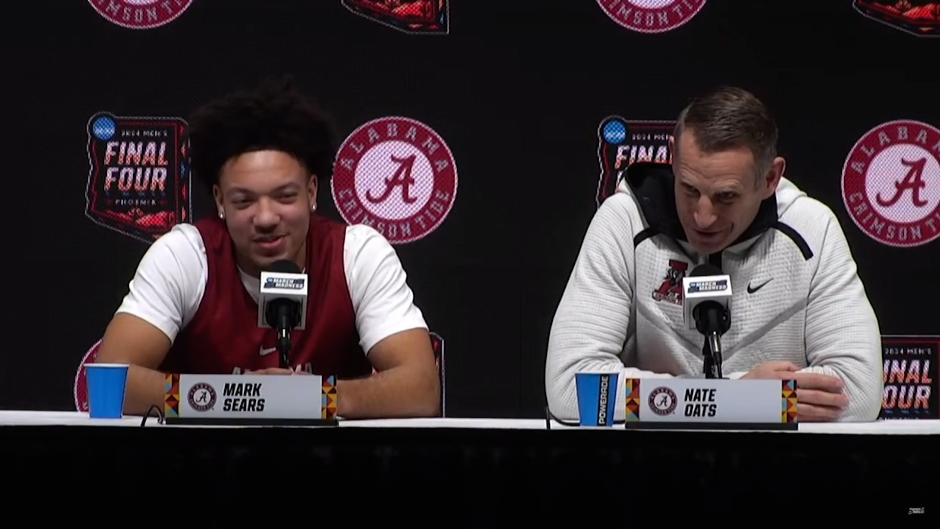 Alabama Basketball head coach Nate Oats and point guard Mark Sears spoke to members of the media prior to the Tide's semifinal game with