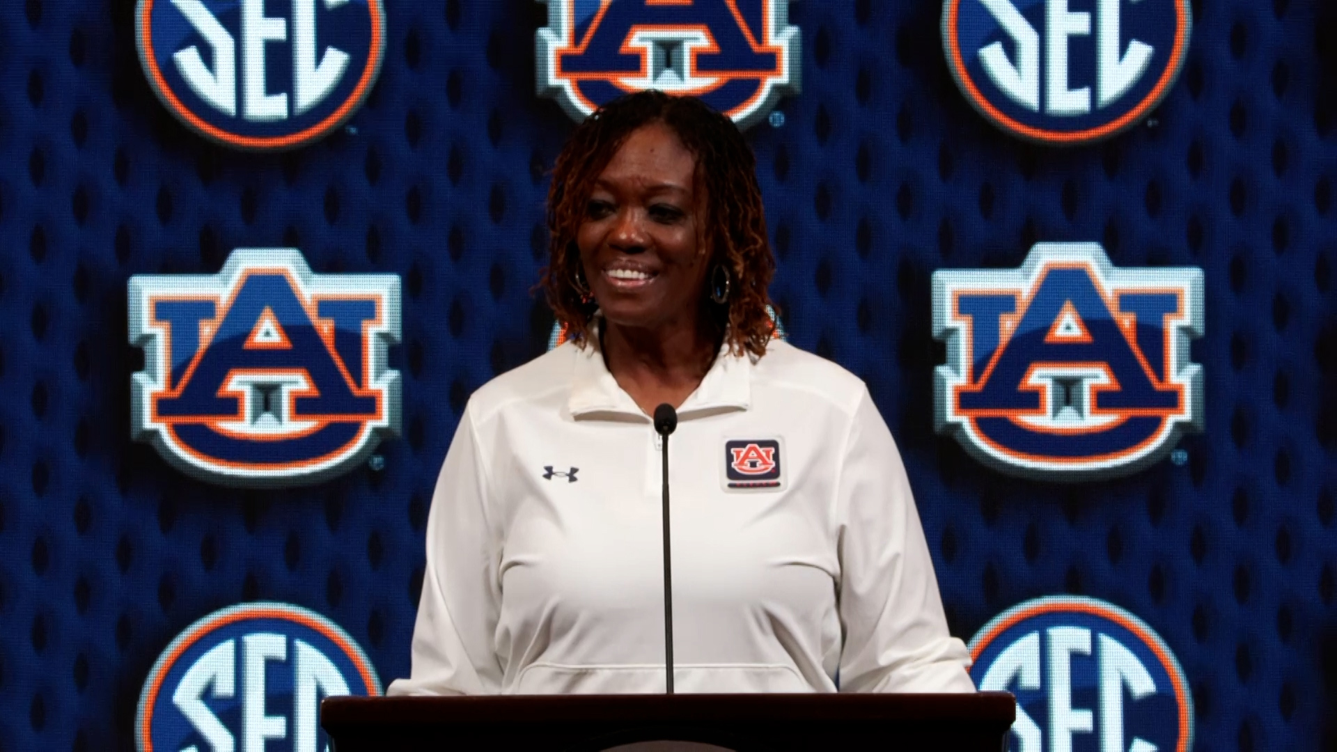 Auburn women's Head Basketball Coach Johnnie Harris   spoke to members of the media on Wednesday at the 2025 SEC Basketball Tipoff Central