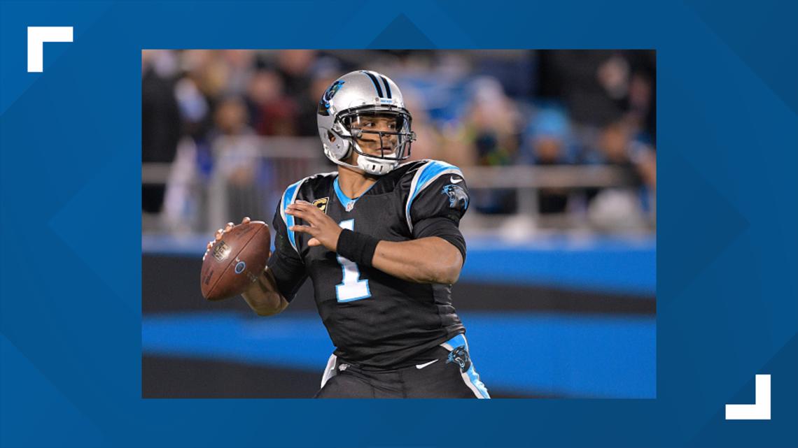 Von Miller (58) strips the ball from Carolina Panthers' Cam Newton