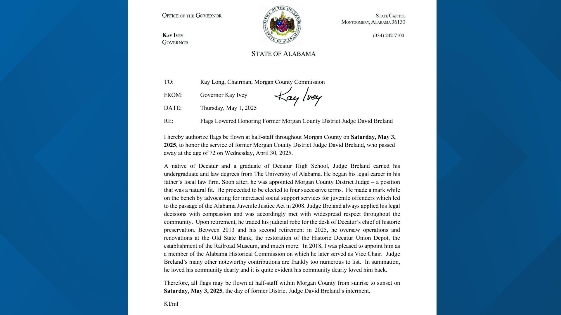 Governor asks Morgan County to fly flags at half-staff on Saturday to ...
