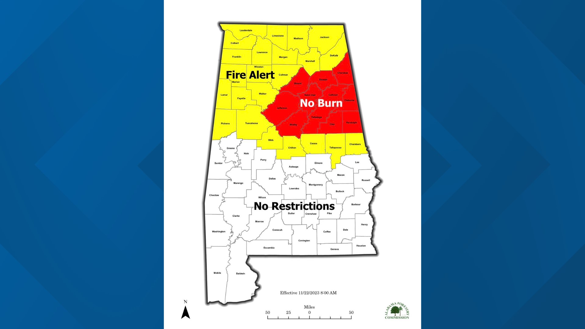 'No Burn Order' lifted for several counties across Alabama