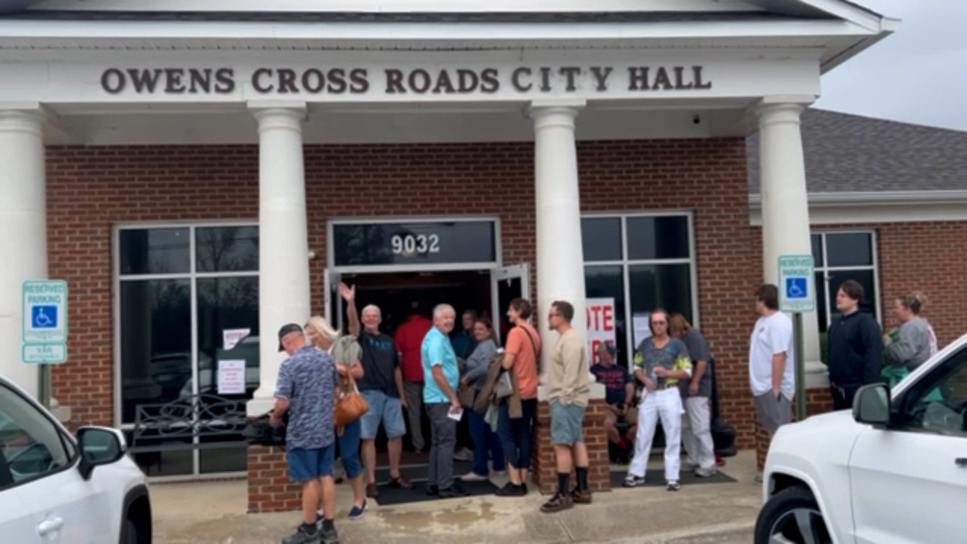 Election Day in Owens Cross Roads is in full swing! Watch as voters line up and wait to cast their ballots.