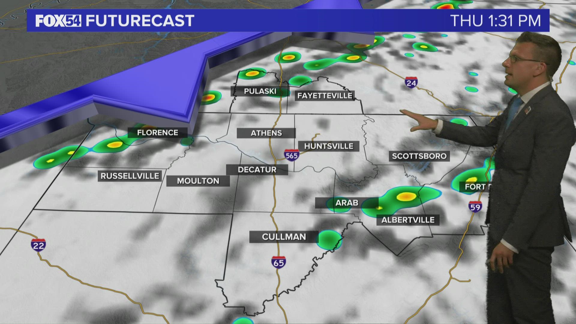 A cold front brings the chance for showers and thunderstorms.