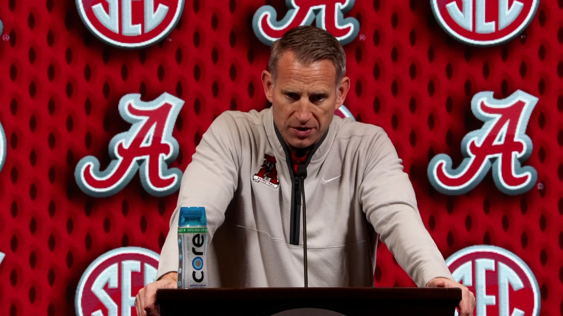 Alabama men's head basketball coach Nate Oats spoke to media members at 2025 SEC Basketball Tipoff today in Mountain Brook, Alabama.