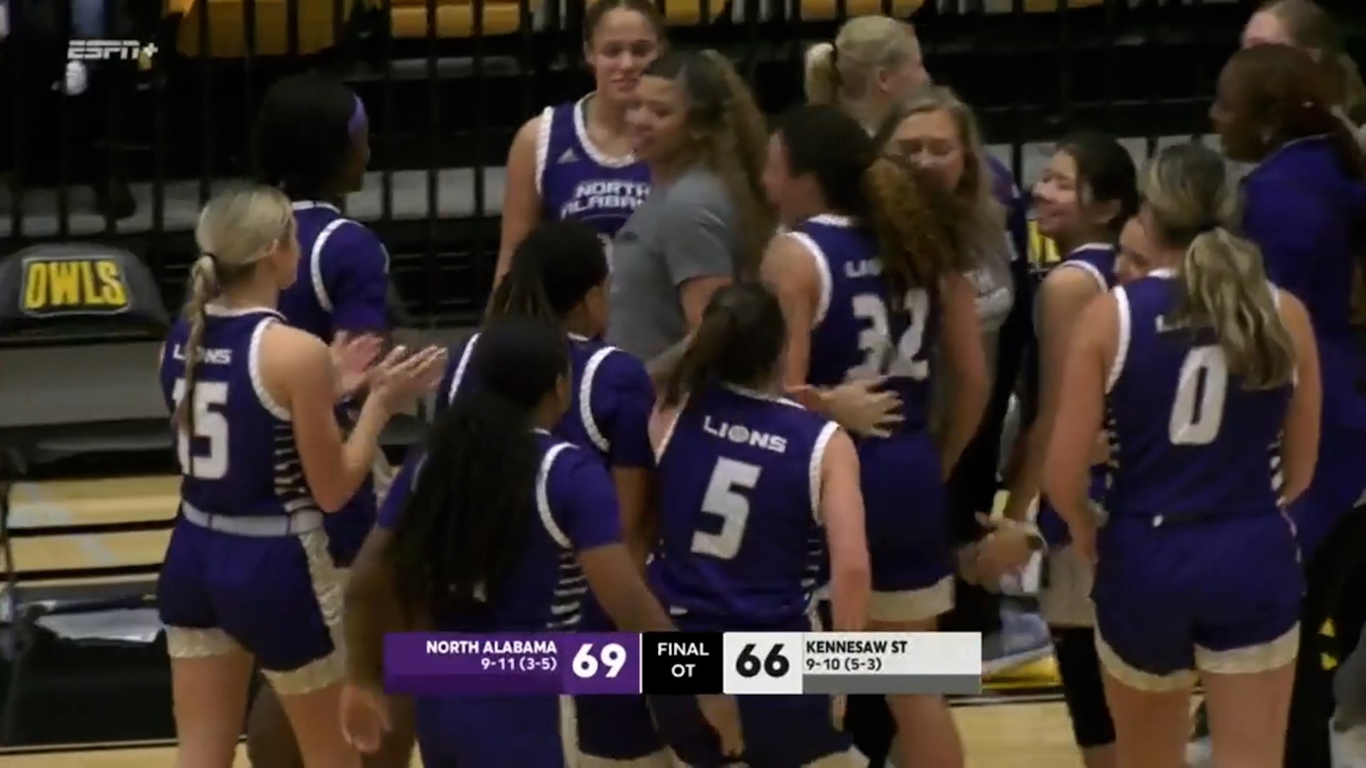 Down by as many as 16 points in the first half, the UNA women’s basketball team battled back to take a 69-66 over Kennesaw St.