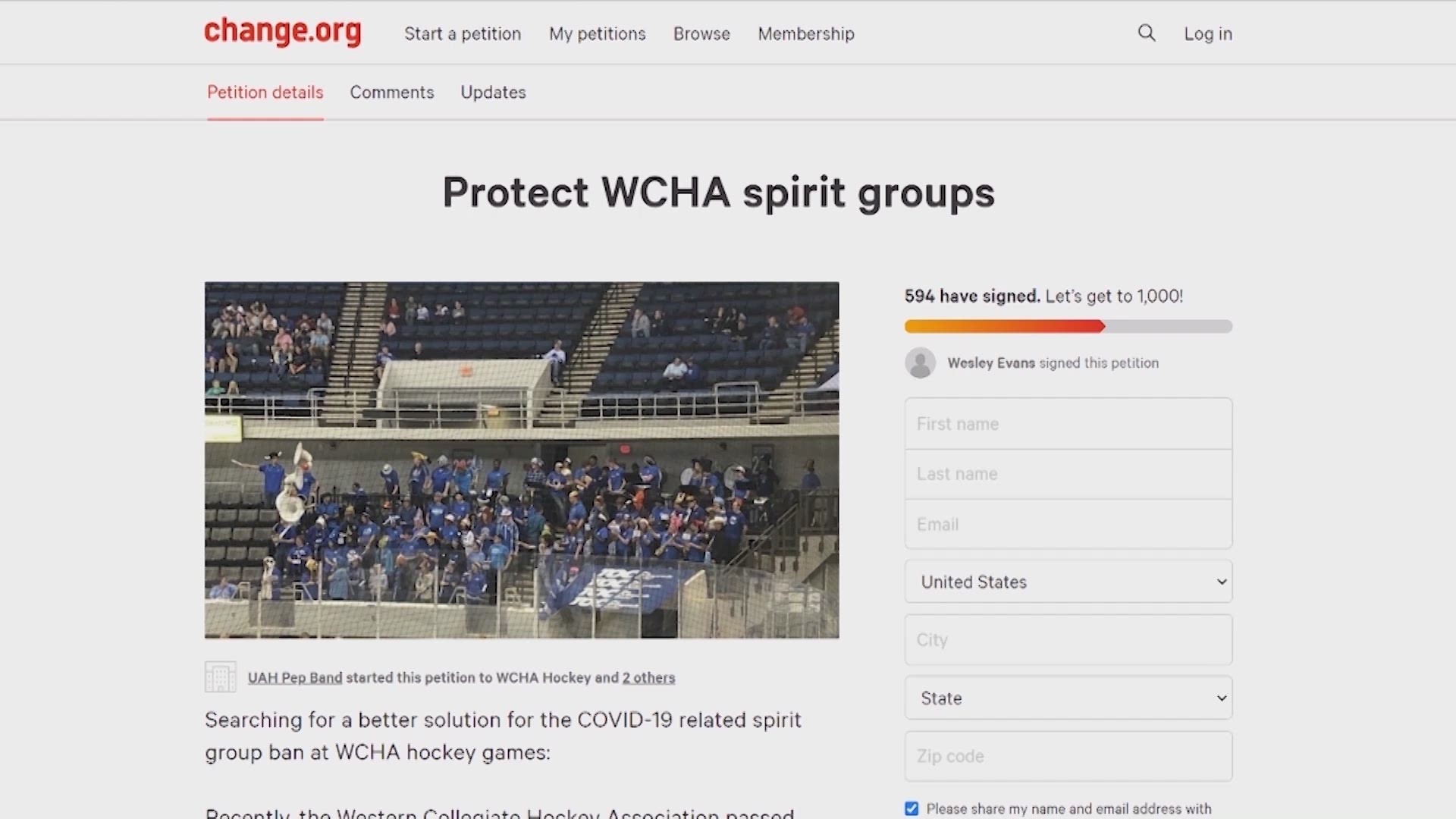 Despite hundreds signing a petition for the UAH Pep Band to play at hockey games this season, the WCHA is not budging on their stance.