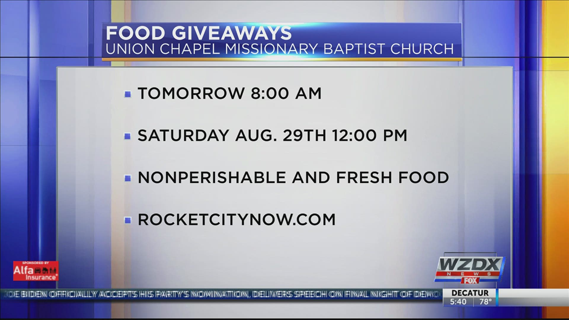 Union Chapel Missionary Baptist Church is hosting two food giveaways.