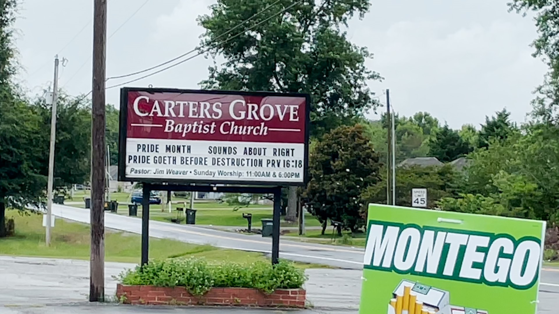 A Reddit user made a post in the /r/HuntsvilleAlabama subreddit about the message on the welcome sign of Carters Grove Baptist Church in Hazel Green.