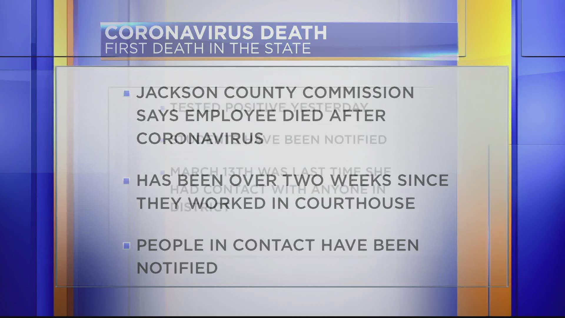 An employee at the Jackson County courthouse is the first announced coronavirus death in Alabama.