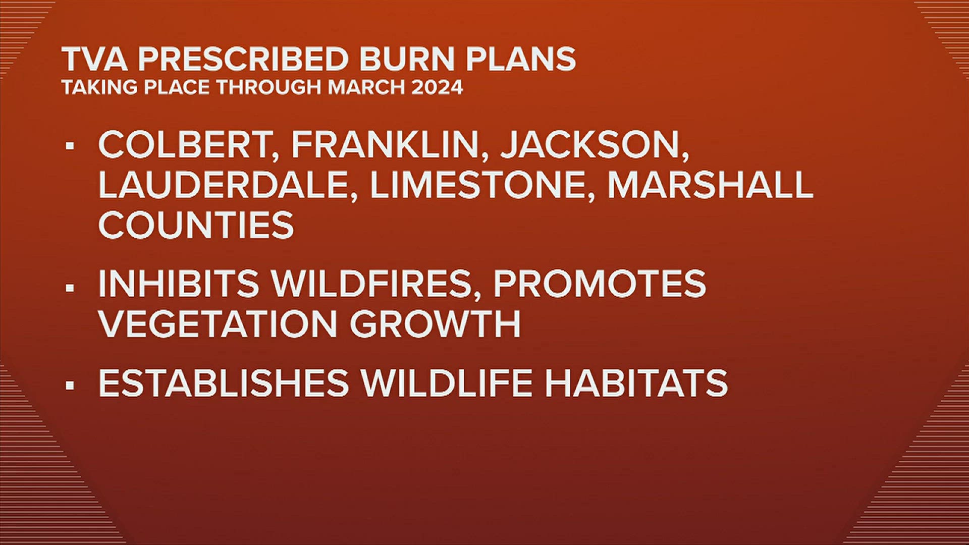 Several counties will see controlled burns authorized through the TVA - it's their way to combat wildfires later in the year. Burns also help wildlife.