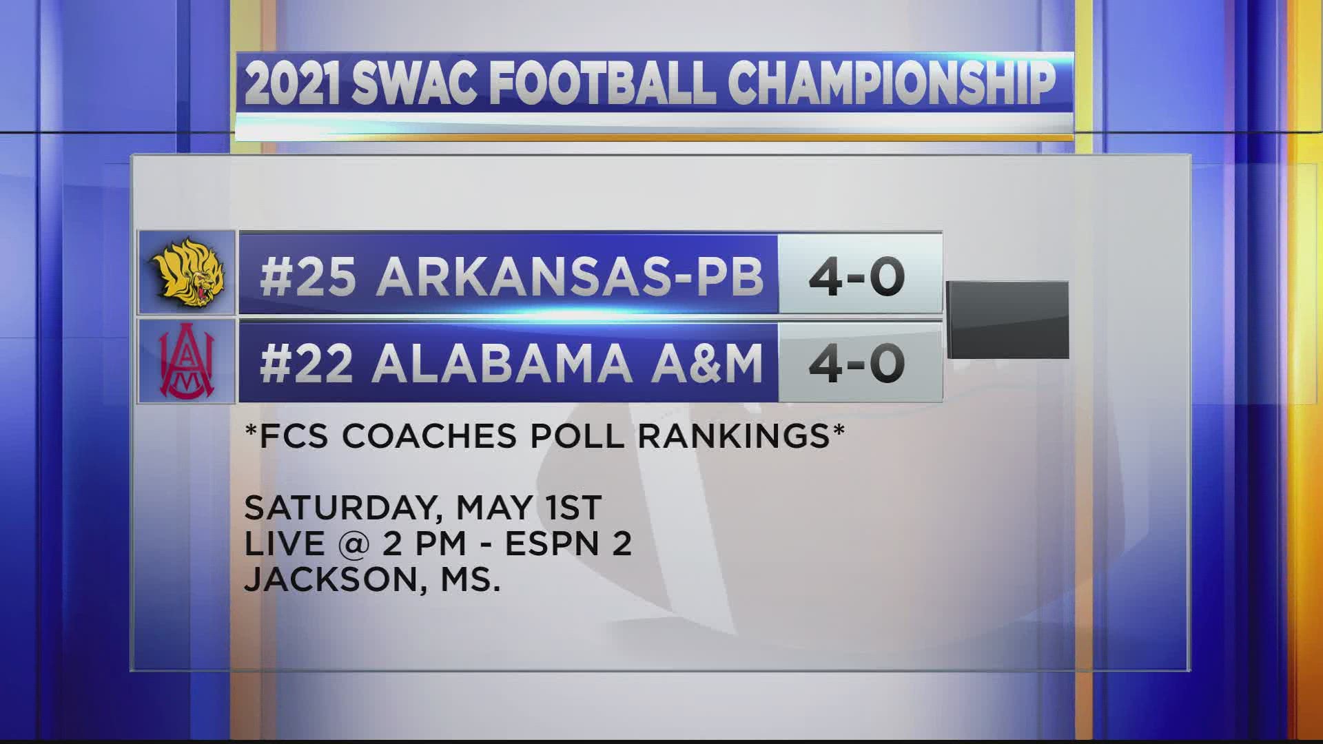 The 2021 Spring Football SWAC Championship between Alabama A&M and Arkansas-Pine Bluff will be played in Jackson, Mississippi.