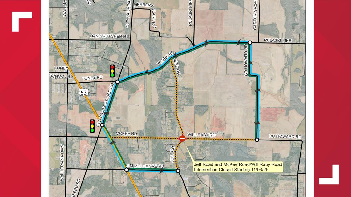 Madison County intersection closes Nov. 3 for utility relocation work