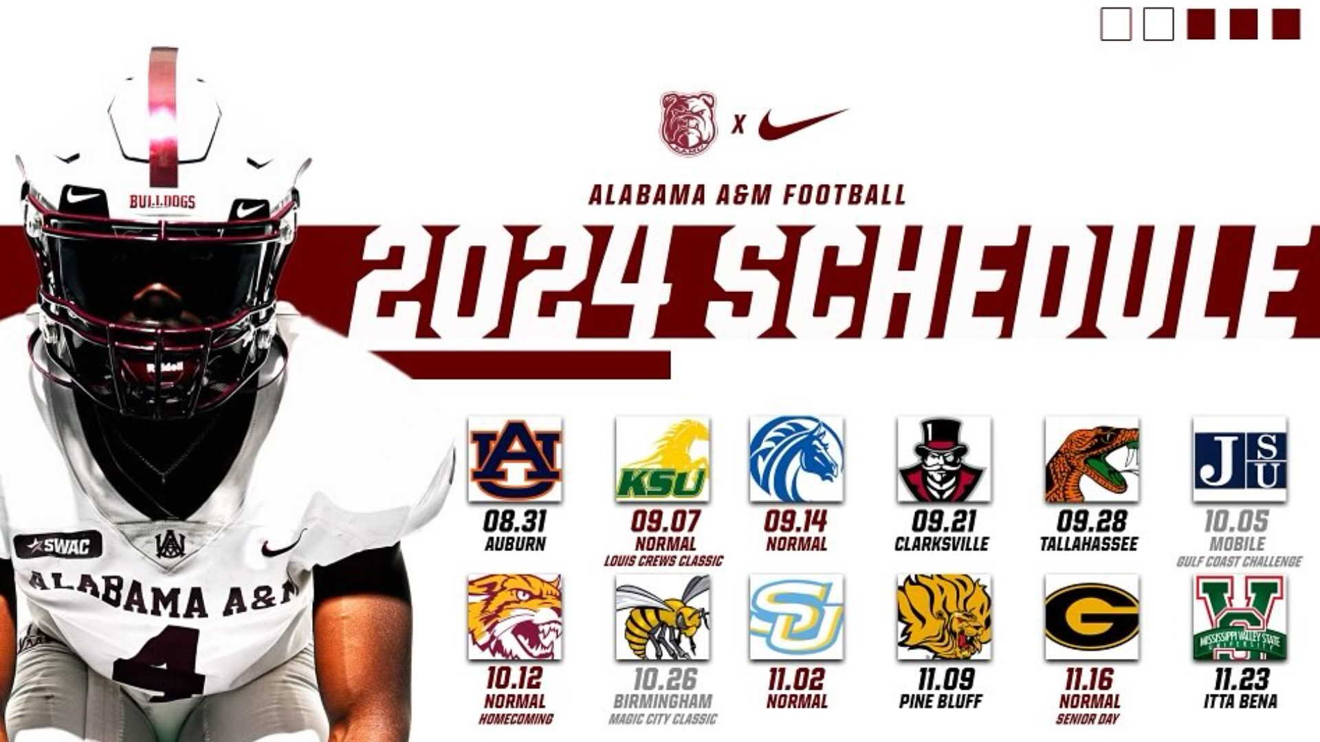 AAMU's 12-game schedule features a trip to an SEC opponent, three classic games, and a balanced matchup by the eight-game SWAC schedule.