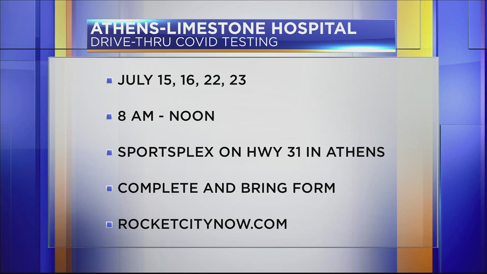 The city of Athens is holding drive-thru COVID-19 testing on multiple days in the month of July.