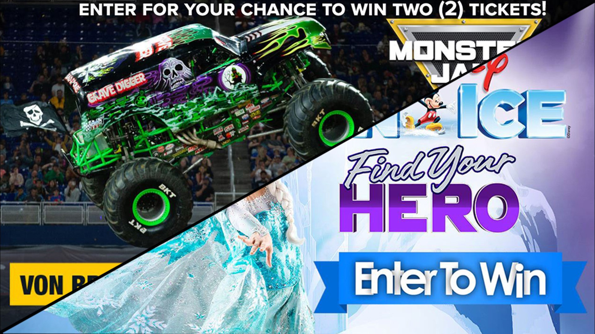 Enter to win free tickets to Monster Jam or Disney on Ice at the VBC!