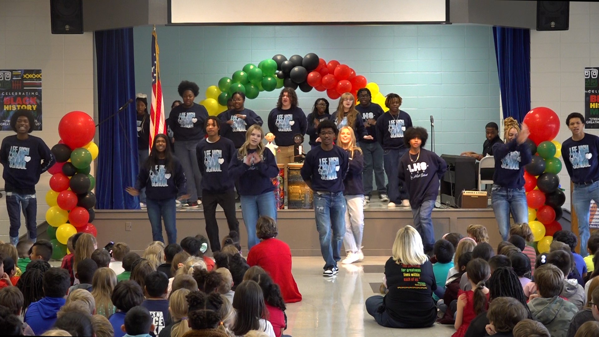 Lee High School performs for Black History Month at Chaffee Elementary School