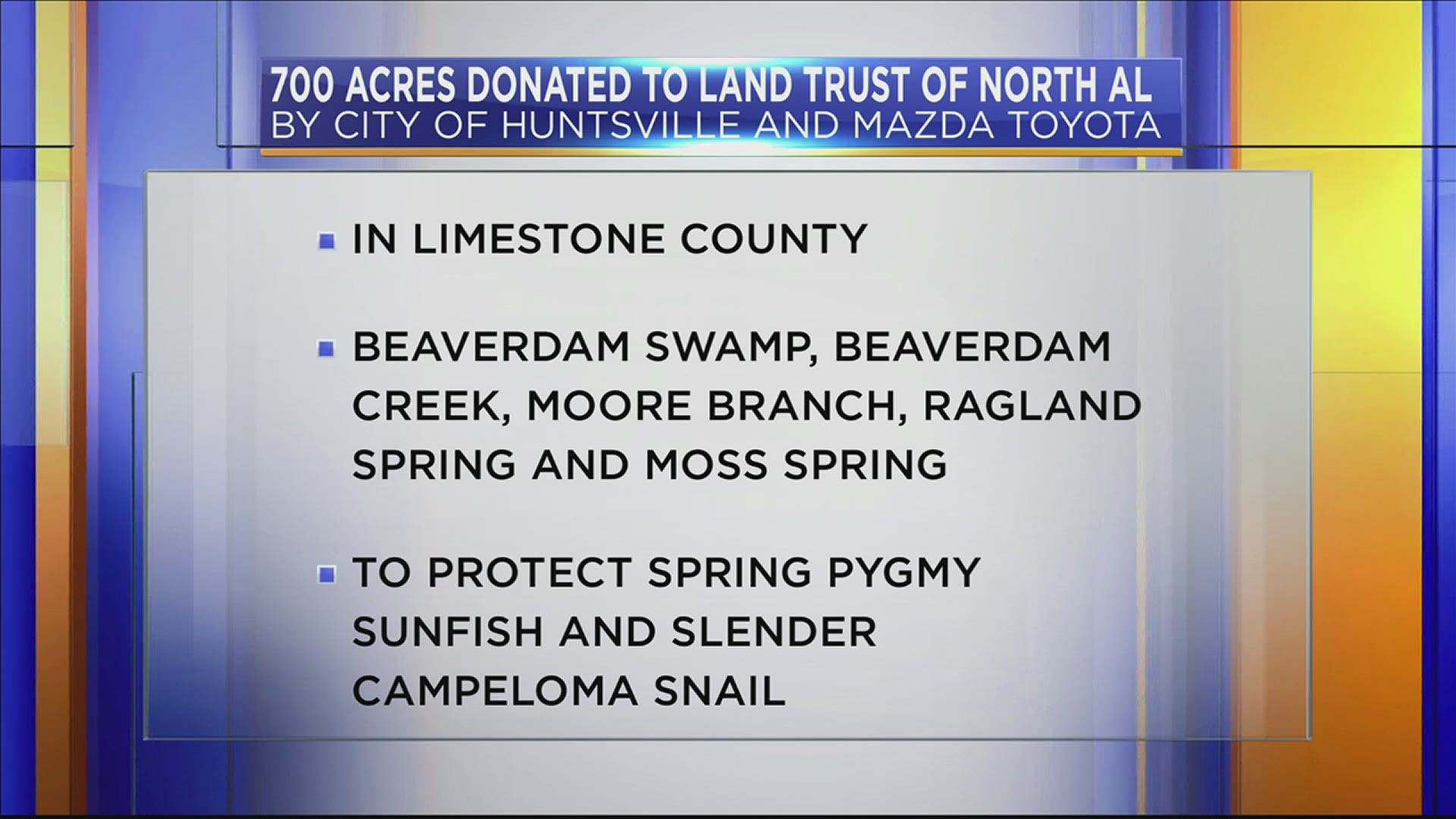 The land in Limestone County includes Beaverdam Swamp, Beaverdam Creek, Moore Branch, Ragland Spring and Moss Spring.
