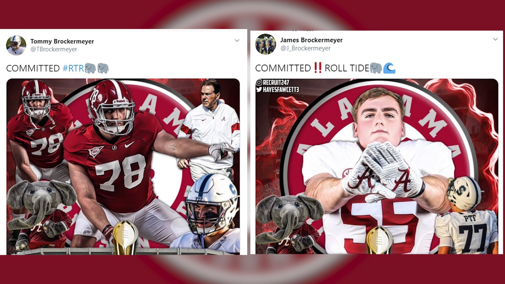 Alabama added two top-100 commitments to its 2021 class when Tommy & James Brockermeyer  announced their commitment to the Tide.