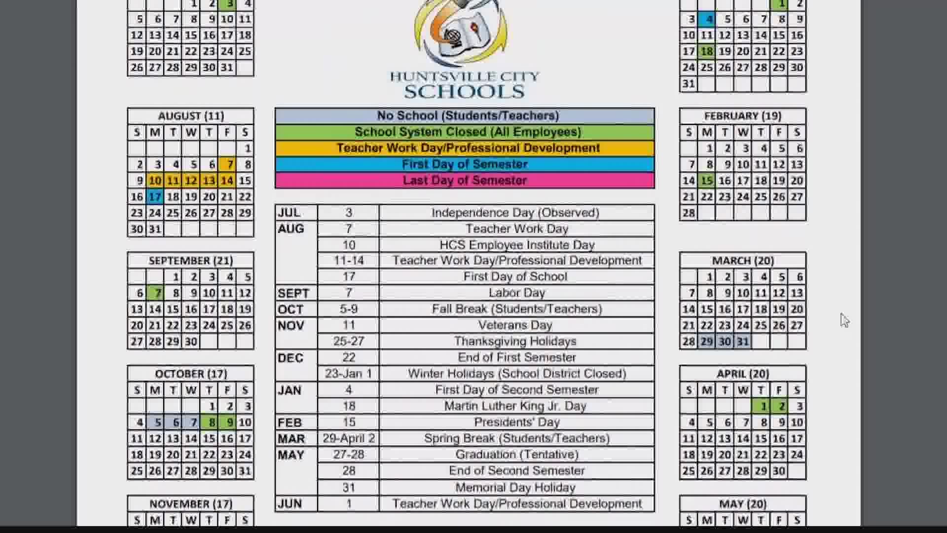 Huntsville City Schools Calendar 2021 22