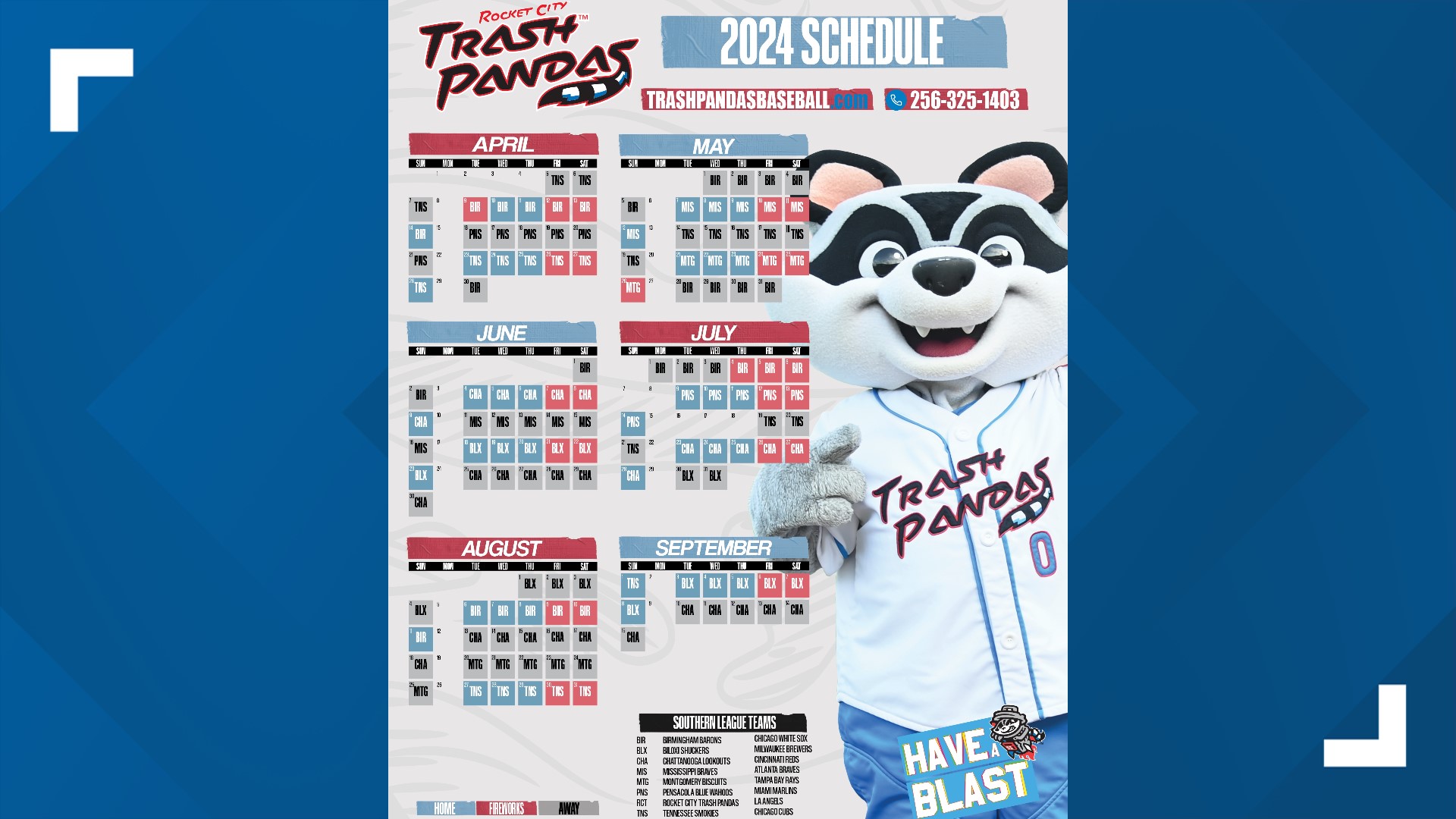 Rocket City Trash Pandas unveil full 2024 baseball schedule